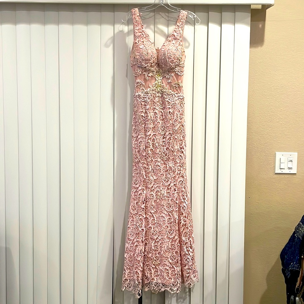 BaBy pink lace couture dress. Size 8.